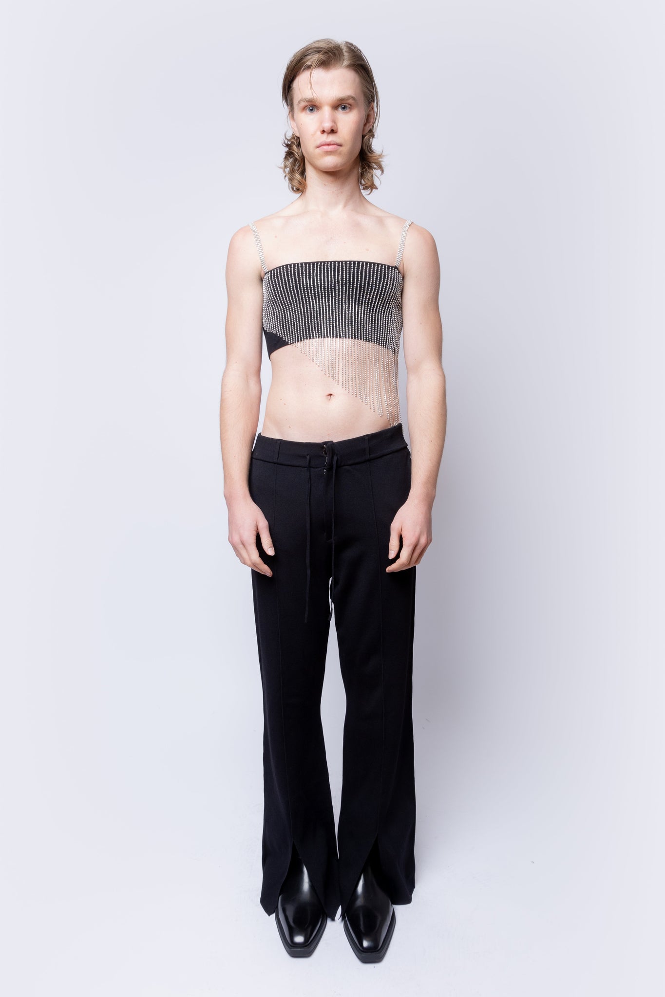 FANG Top Asymmetrical Rhinestone Crop Top 