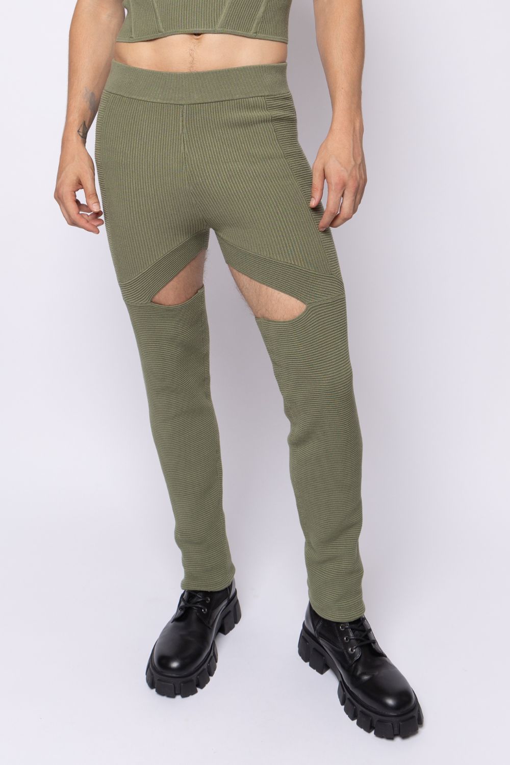 Ribbed Cut-Out Panel Pants