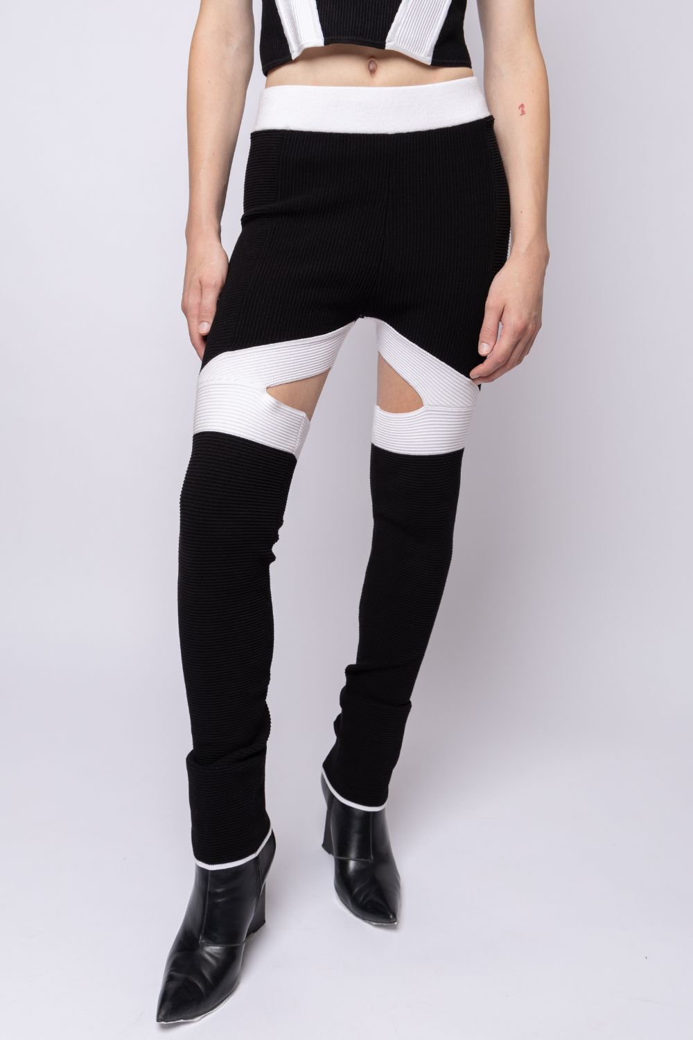 Ribbed Cut-Out Panel Pants