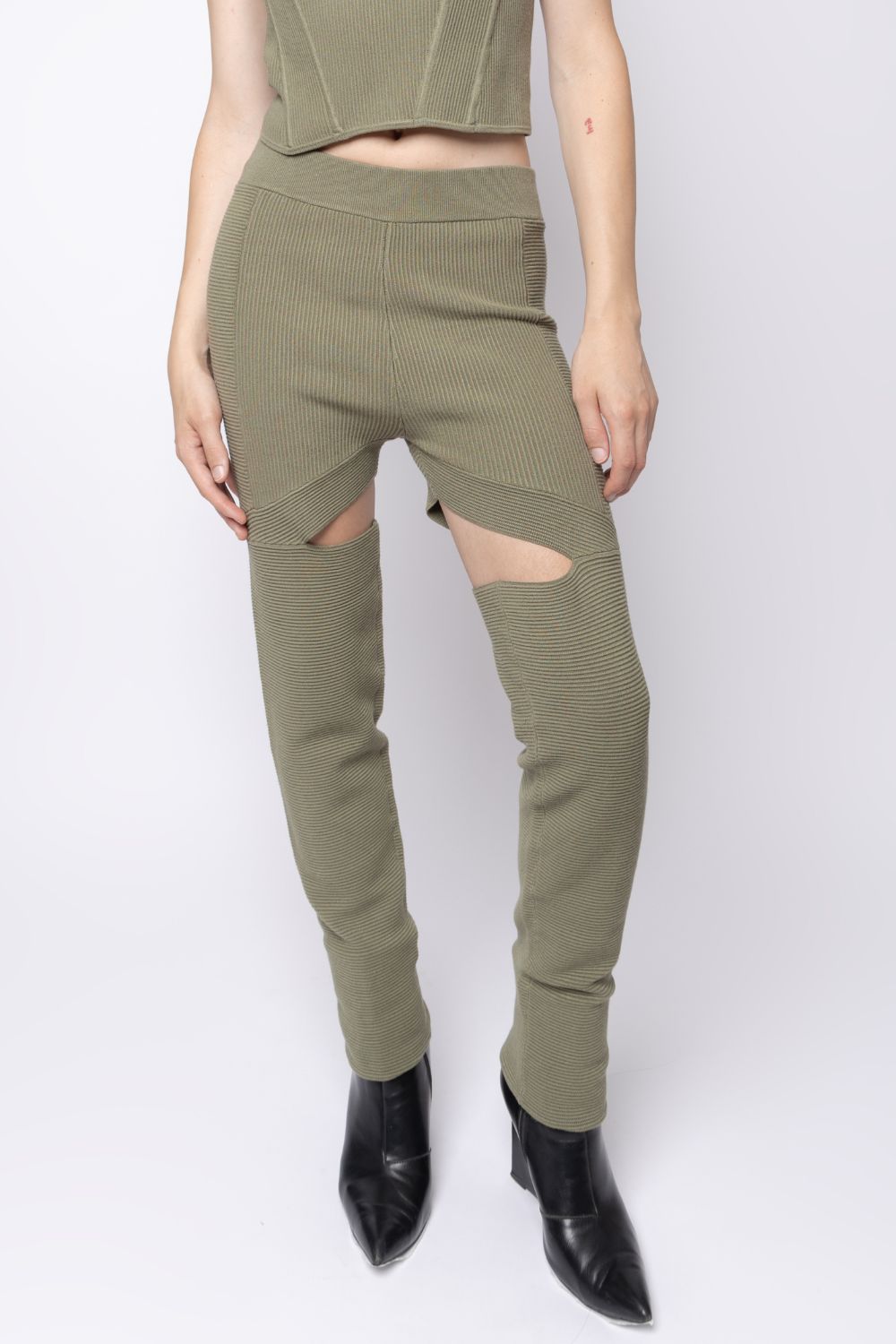 Ribbed Cut-Out Panel Pants