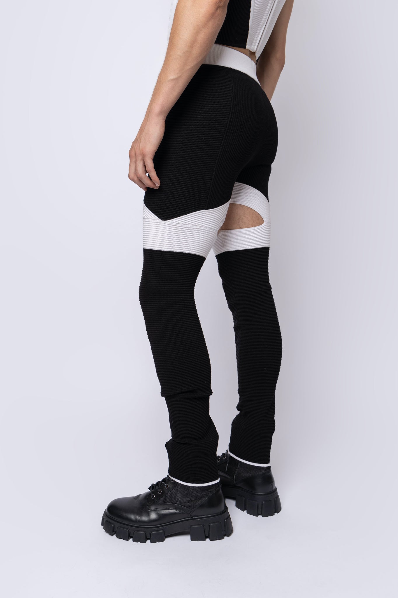 Ribbed Cut-Out Panel Pants