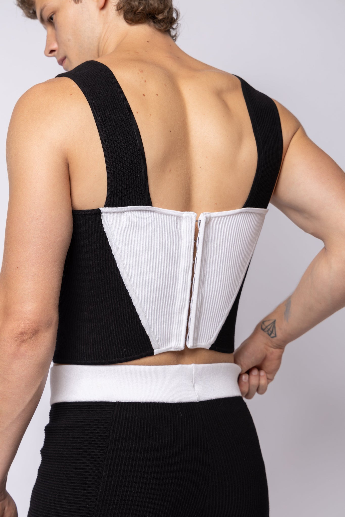 Ribbed Cut-Out Panel Corsetry Top