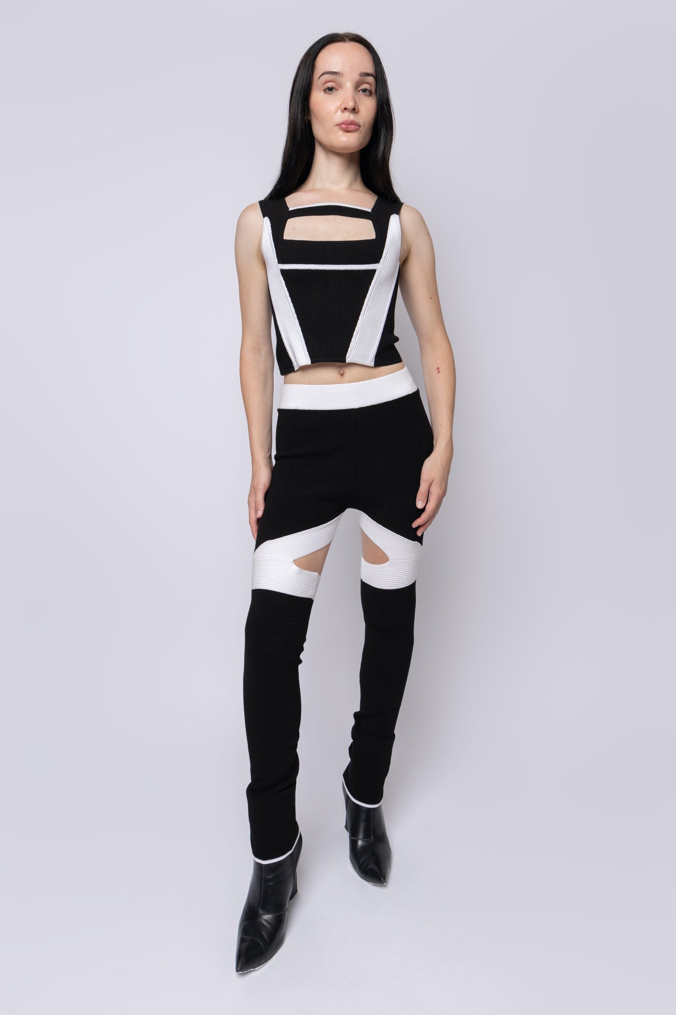 Ribbed Cut-Out Panel Pants