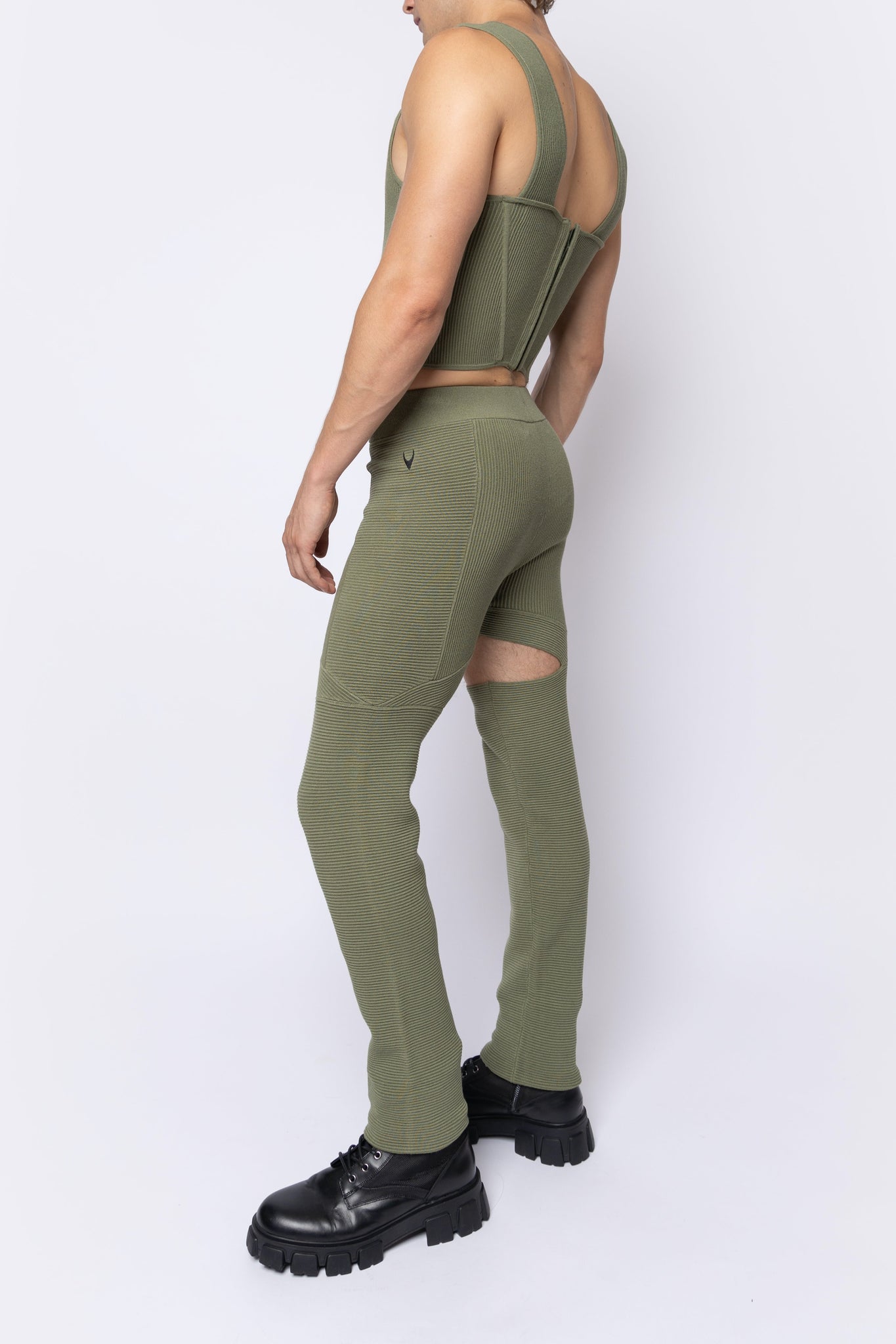 Ribbed Cut-Out Panel Pants