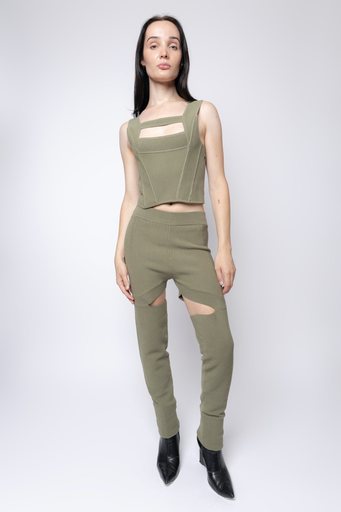 Ribbed Cut-Out Panel Pants