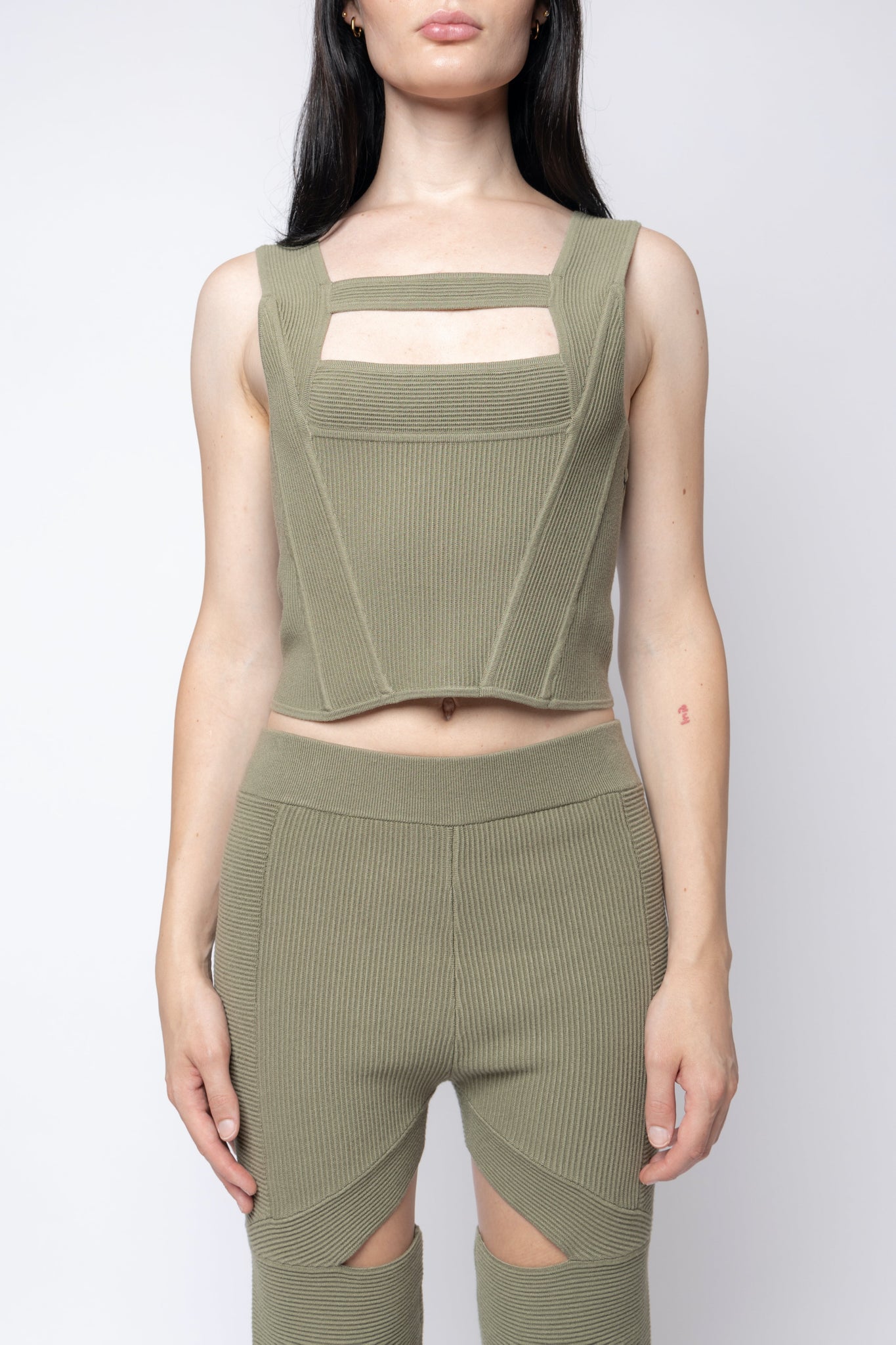 Ribbed Cut-Out Panel Corsetry Top