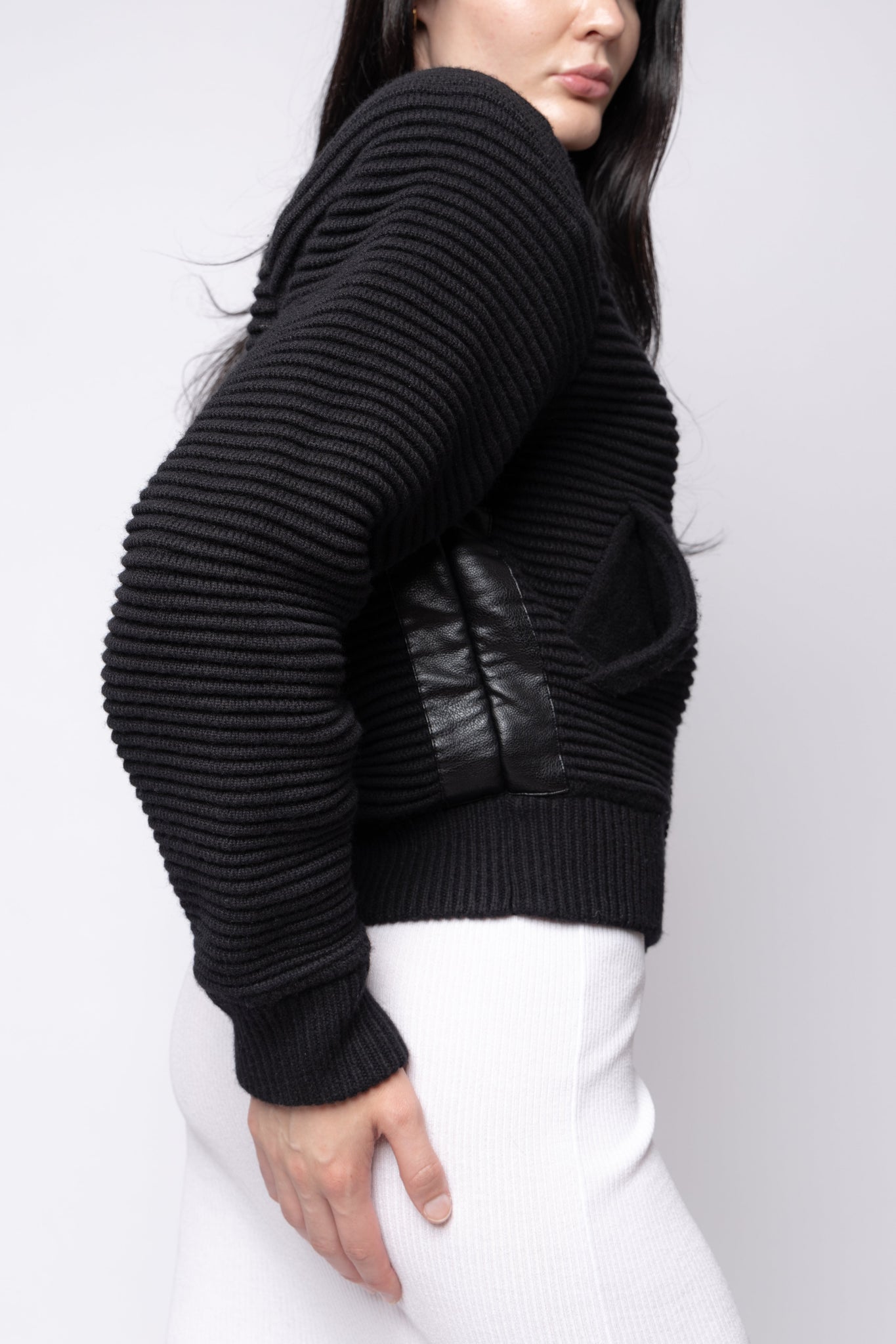 Power Shoulder Knitted Bomber