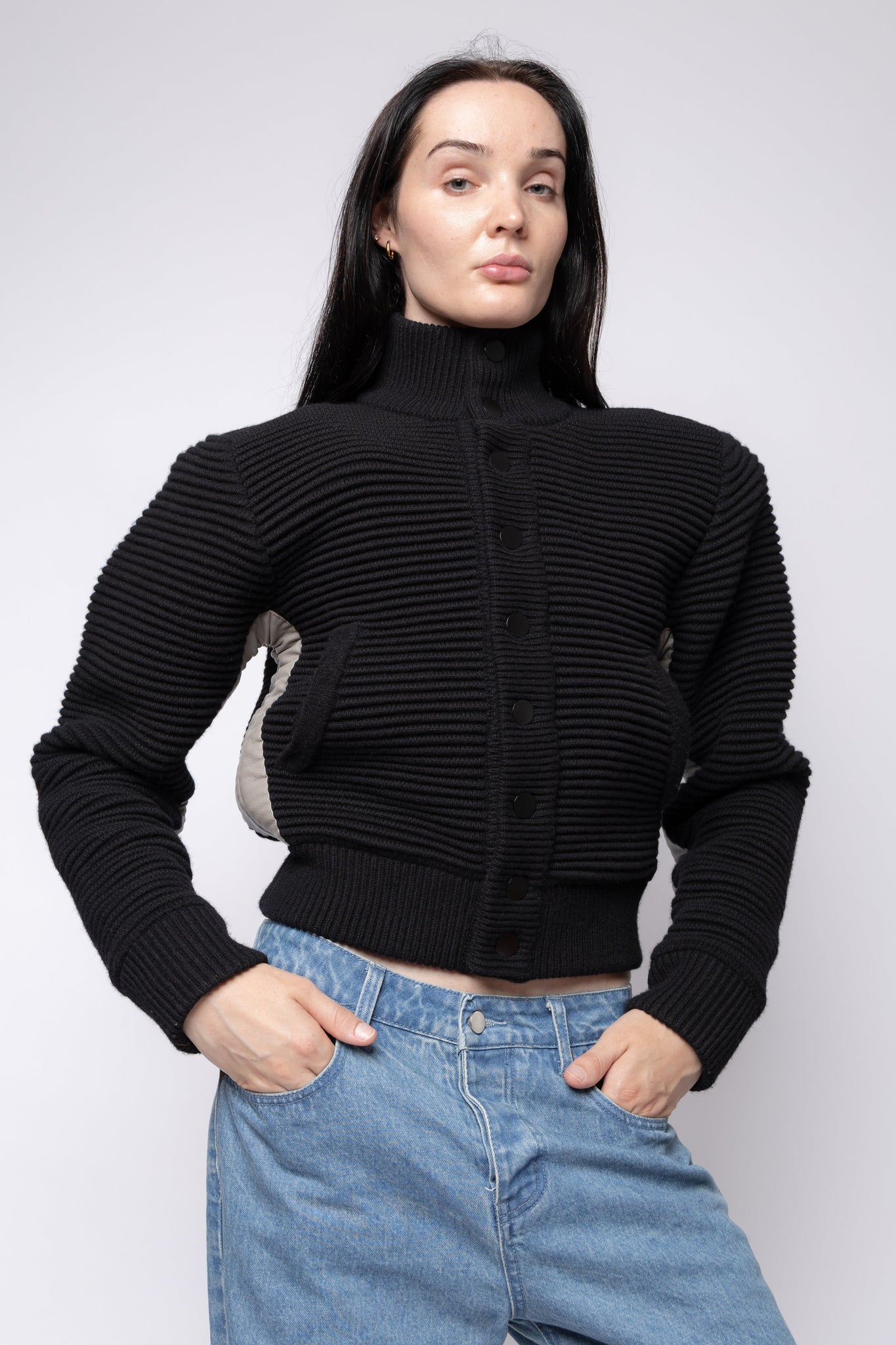 Power Shoulder Knitted Bomber