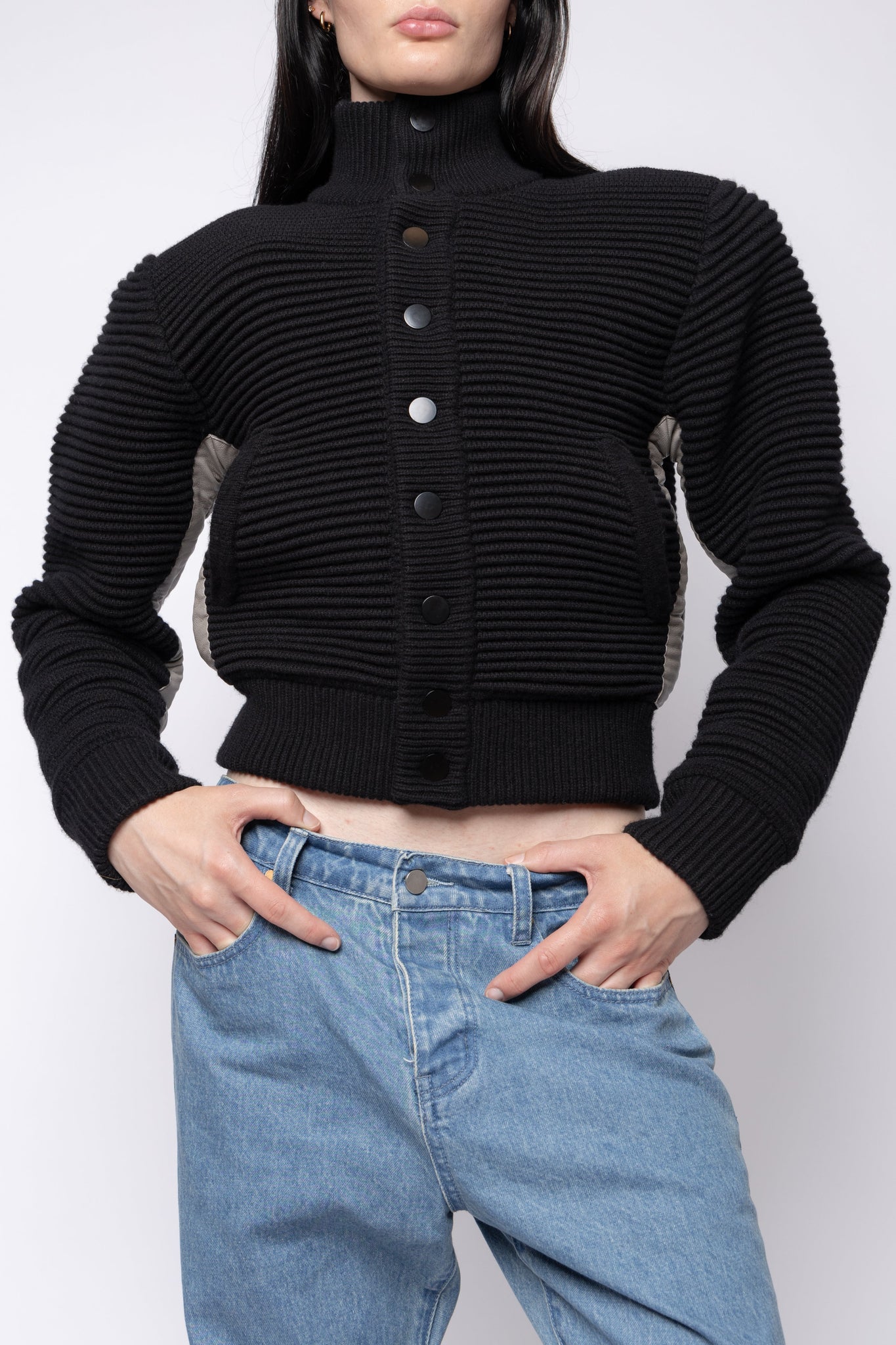 Power Shoulder Knitted Bomber